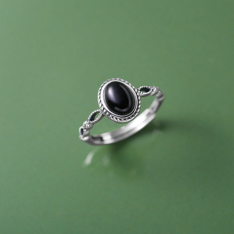 Buddha Stones 925 Sterling Silver Black Onyx Fortune Ring Ring BS Black Onyx(Protection♥Fortune)(Inner Diameter 17mm)