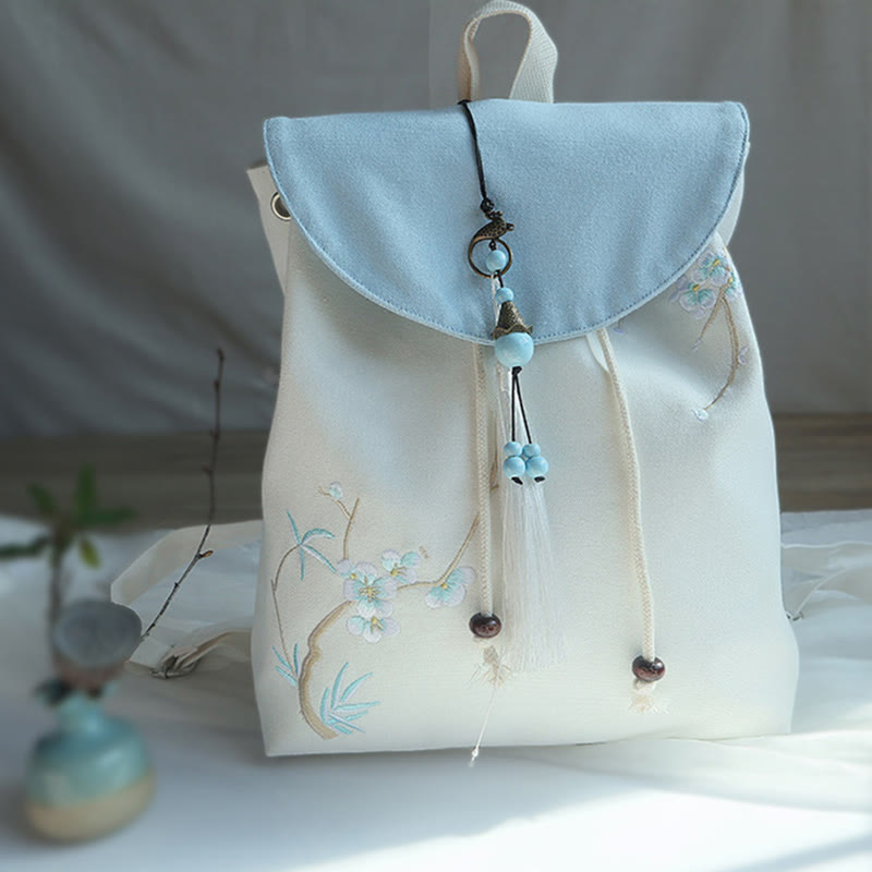 Buddha Stones Handmade Embroidered Large Capacity Canvas Backpack Backpack BS 48