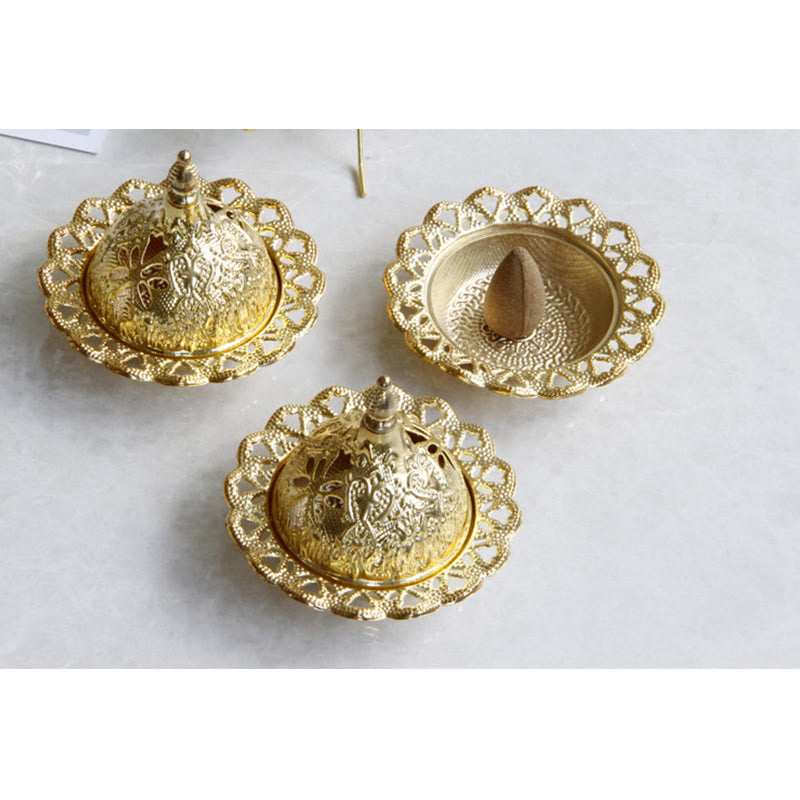 Buddha Stones Tibetan Gold Mini Meditation Incense Burner Incense Burner BS 11