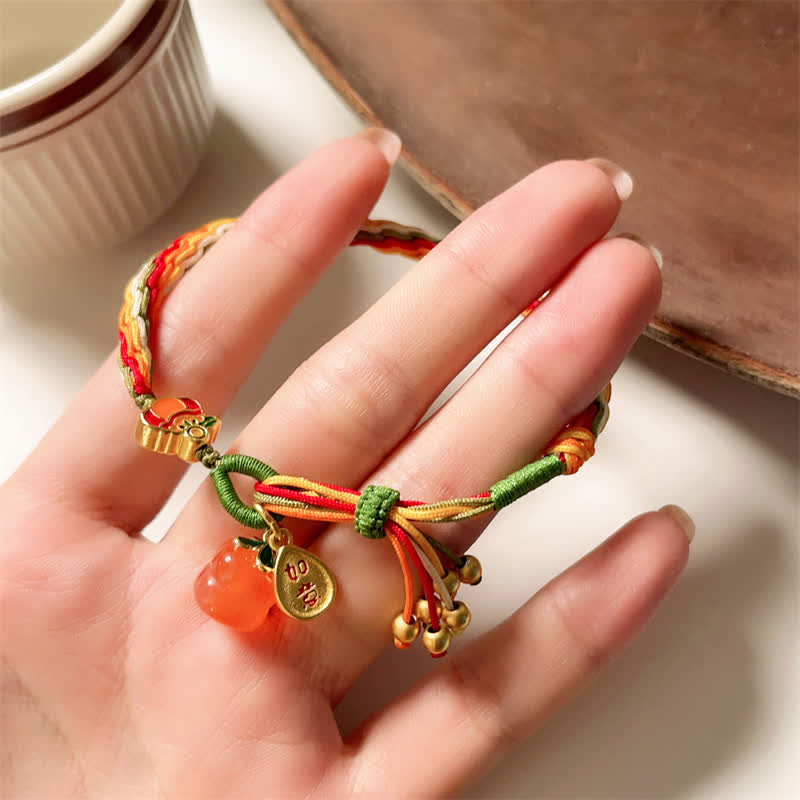 Buddha Stones Persimmon Red Agate Strength Reincarnation Knot Braid String Bracelet Bracelet BS 10