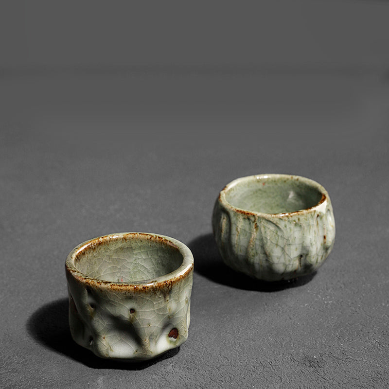 Buddha Stones Handcrafted Simple Cracked Ice Texture Chinese Jianzhan Ceramic Teacup Kung Fu Tea Cup Jian Zhan Tea Cup BS 18