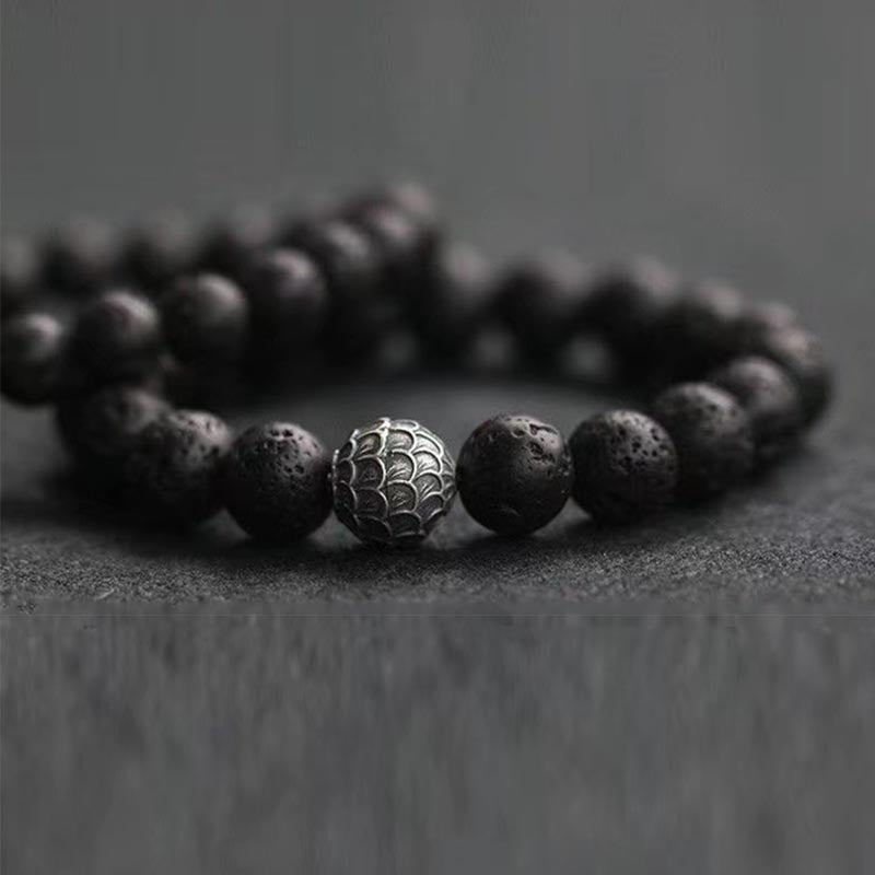 Buddha Stones Lava Rock Fish Scales Bead Healing Bracelet Bracelet BS 2