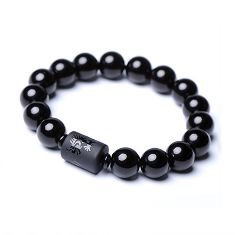 Bracelet Phénix et Dragon en obsidienne noire pour la purification de l'âme Foviel