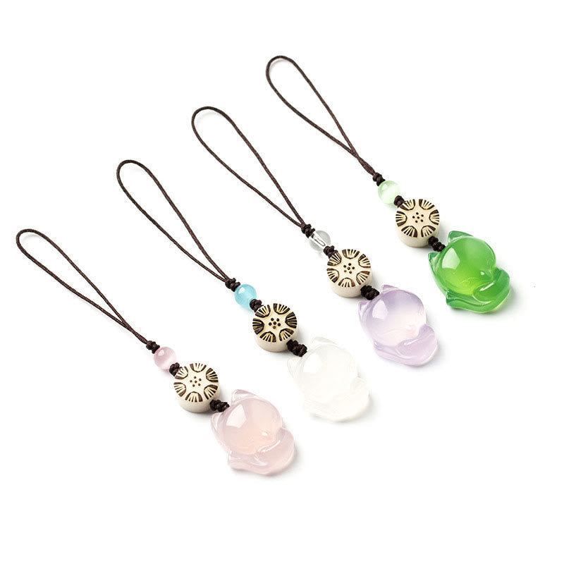 Buddha Stones Natural Chalcedony Fox Harmony Phone Hanging Decoration Phone Hanging Decoration BS 16