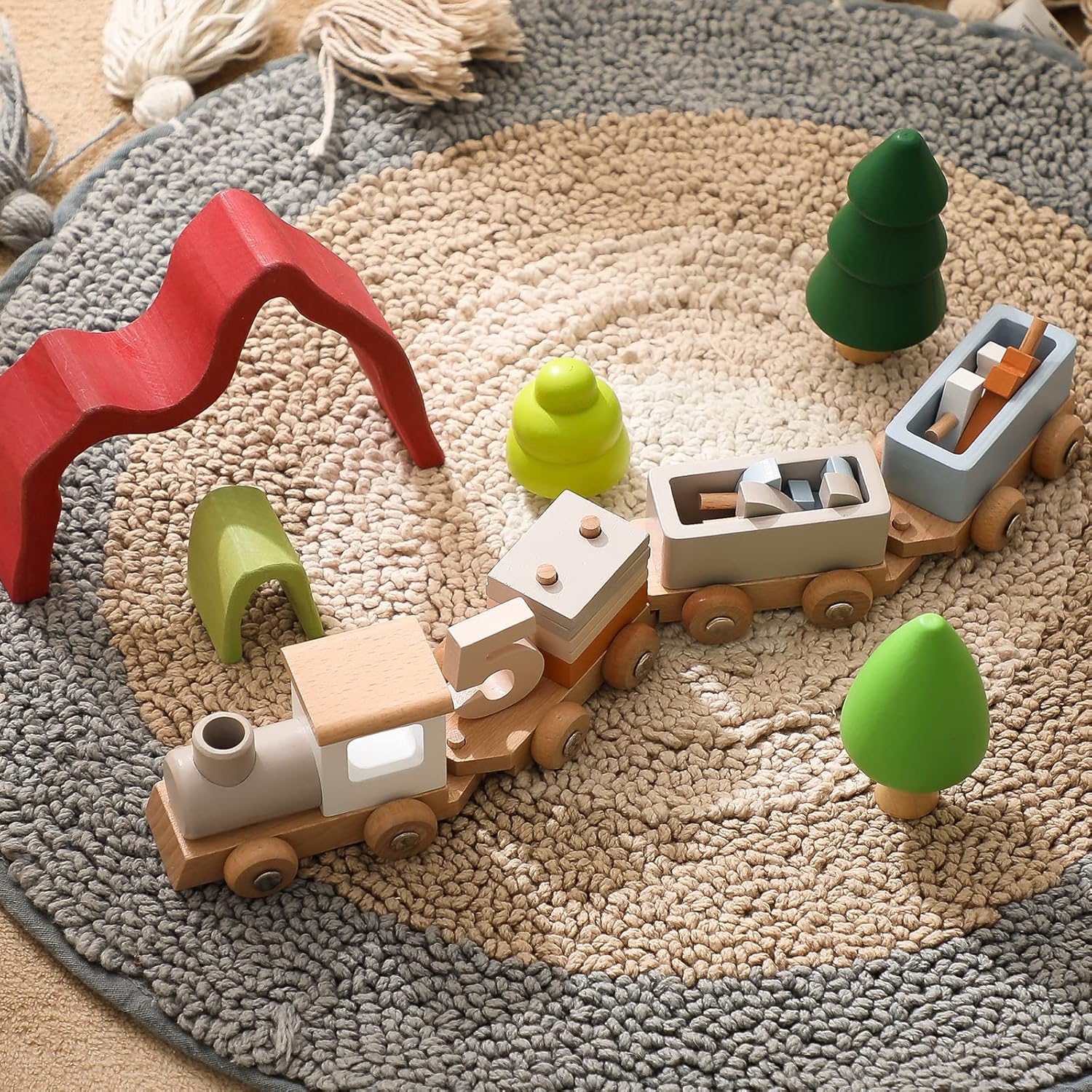 Tren de cumpleaños de madera Fidtoy con bloques de números