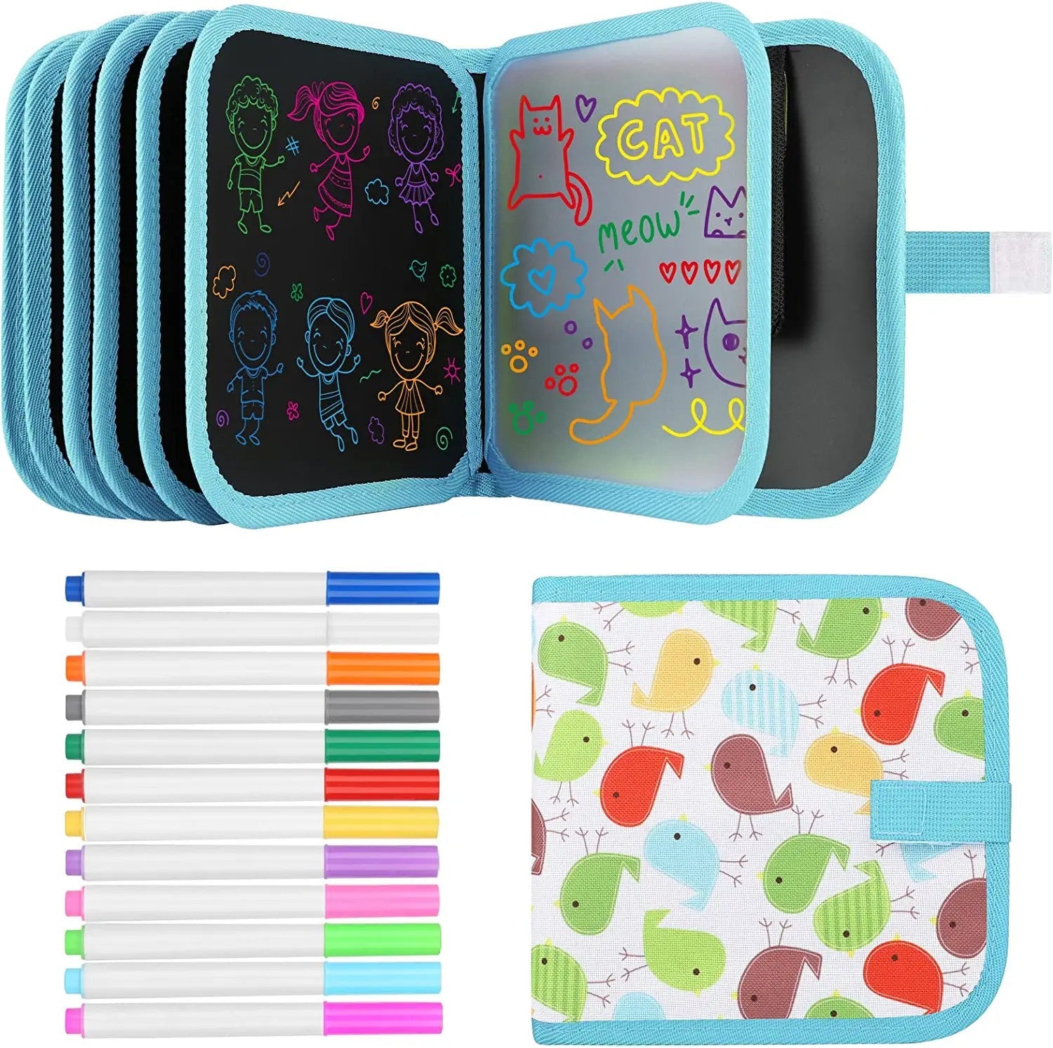 Fidtoy Reusable Drawing Slate Book for Kids – Erasable Doodle Book with Washable Markers, Portable Travel Drawing Pad, Dinosaur Theme, and Creative Writing Practice