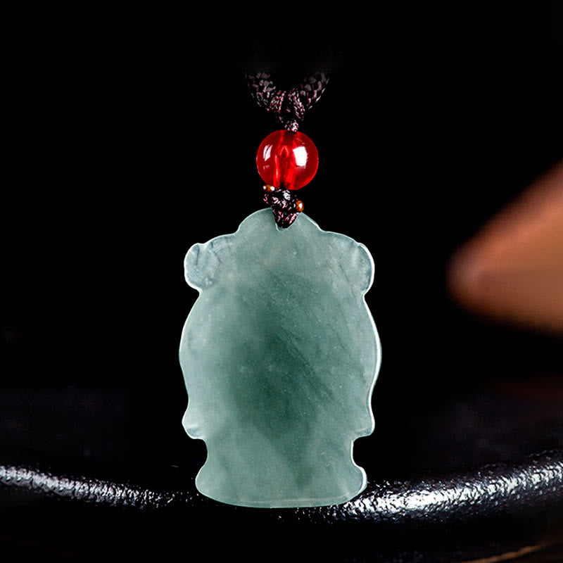 Buddha Stones Natural Green Jade Chinese God of Wealth Caishen Ingot Abundance Necklace Pendant Necklaces & Pendants BS 2