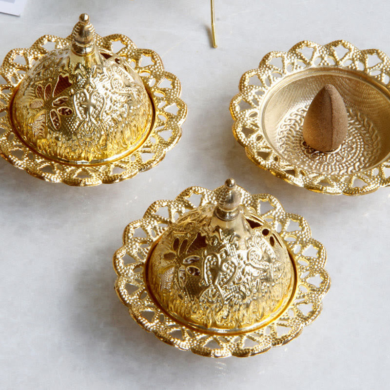 Buddha Stones Tibetan Gold Mini Meditation Incense Burner Incense Burner BS 2