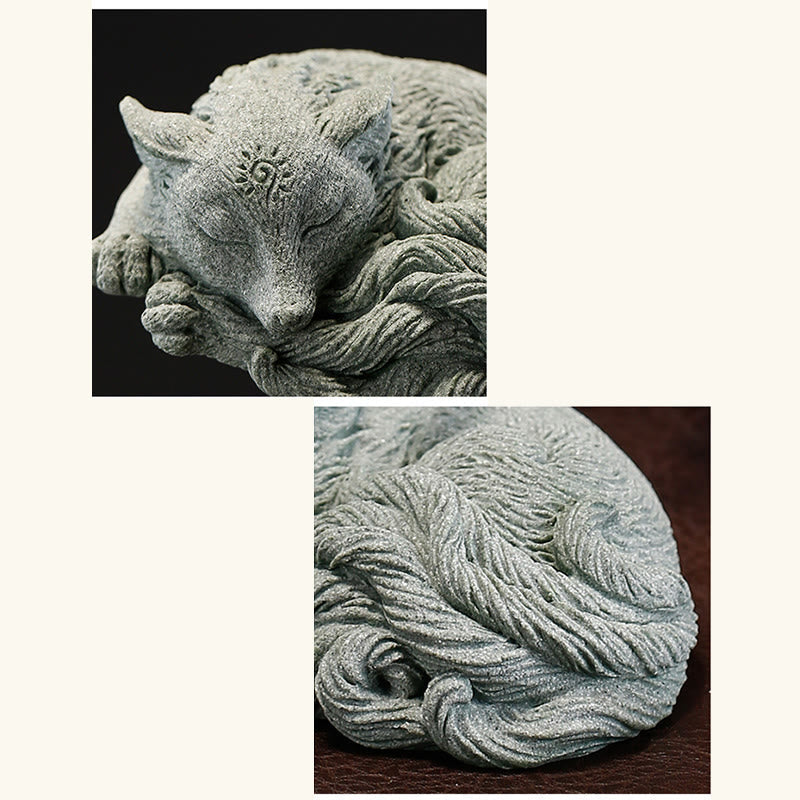 Buddha Stones Small Nine Tailed Fox Protection Home Tea Pet Figurine Decoration Decorations BS 9