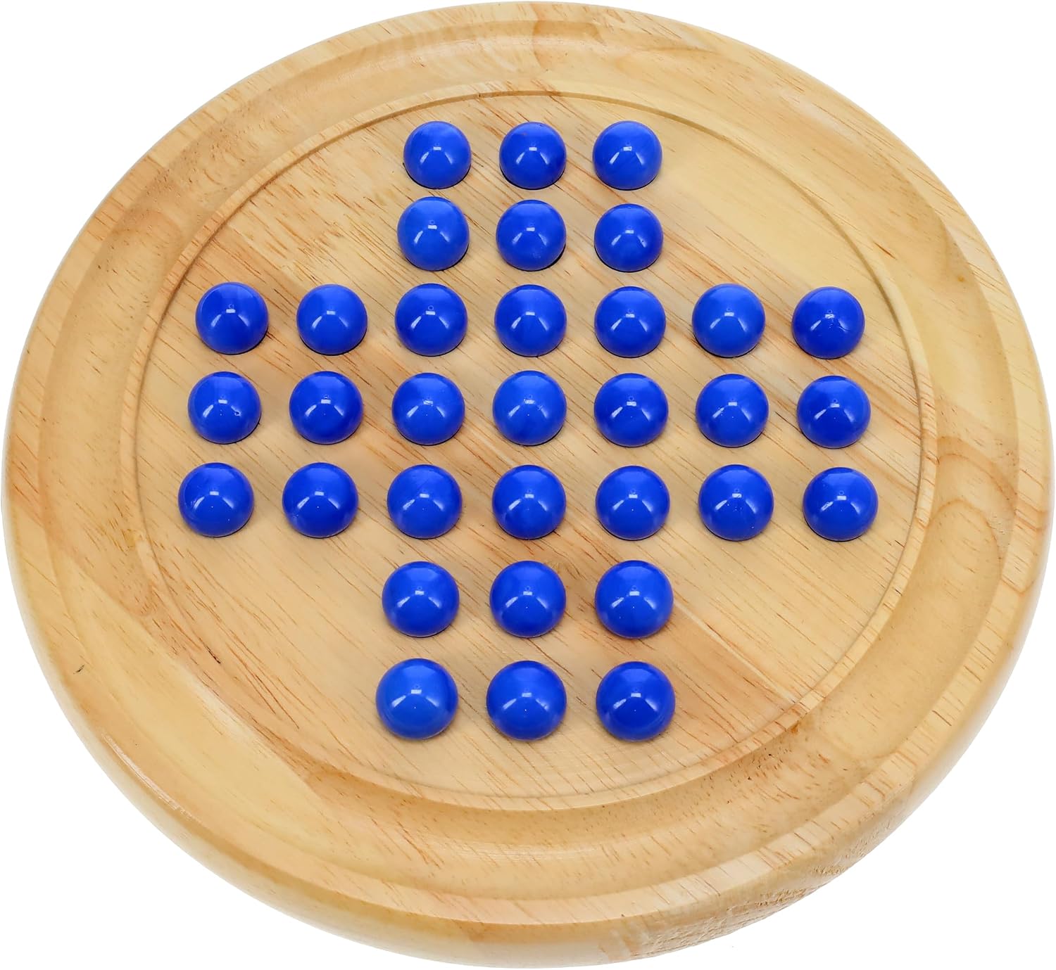 Fidtoy Solitaire Wooden Game with Marble Balls for Kids Ages 5+, Classic Wooden Strategy Board Game with 33 Blue Glass Marbles, Instructions and Coffee Table Puzzle Play