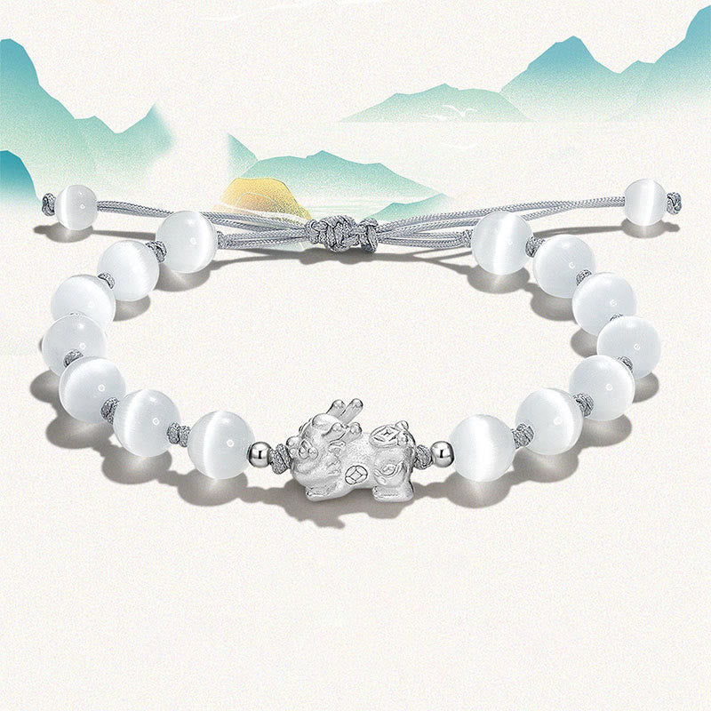 Buddha Stones Natural Black Obsidian Cat's Eye Pink Crystal PiXiu Strength Bracelet Bracelet BS 6