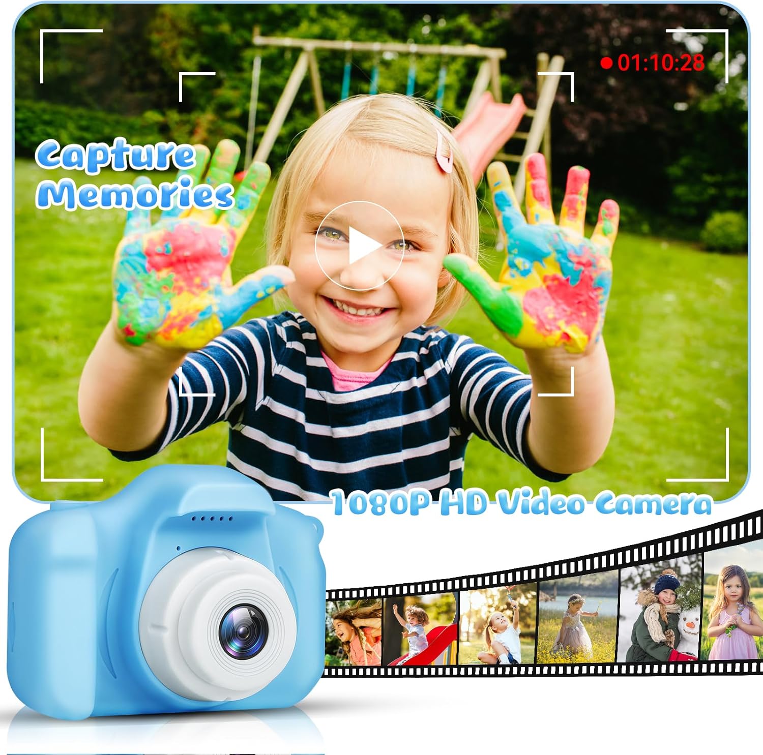 Appareil photo numérique pour enfants Fidtoy 48MP 1080P, mini appareil photo pour tout-petits avec carte SD 32 Go