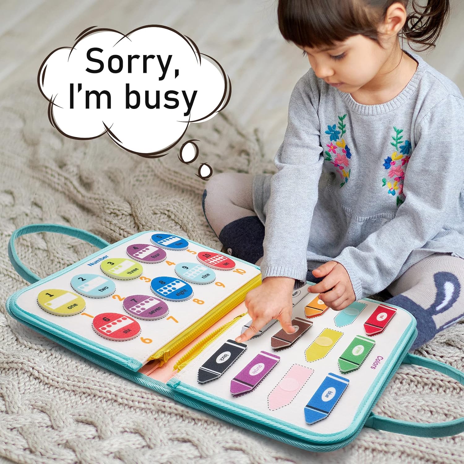 Busy Board Sensory Toys for Toddlers 2 3 4, Travel Activities Educational/Montessori Toys for 2 3 4 Year Old Gilrs Boys Gift, Mermaid