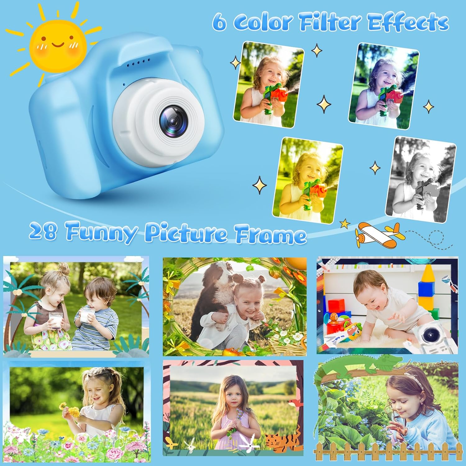 Appareil photo numérique pour enfants Fidtoy 48MP 1080P, mini appareil photo pour tout-petits avec carte SD 32 Go