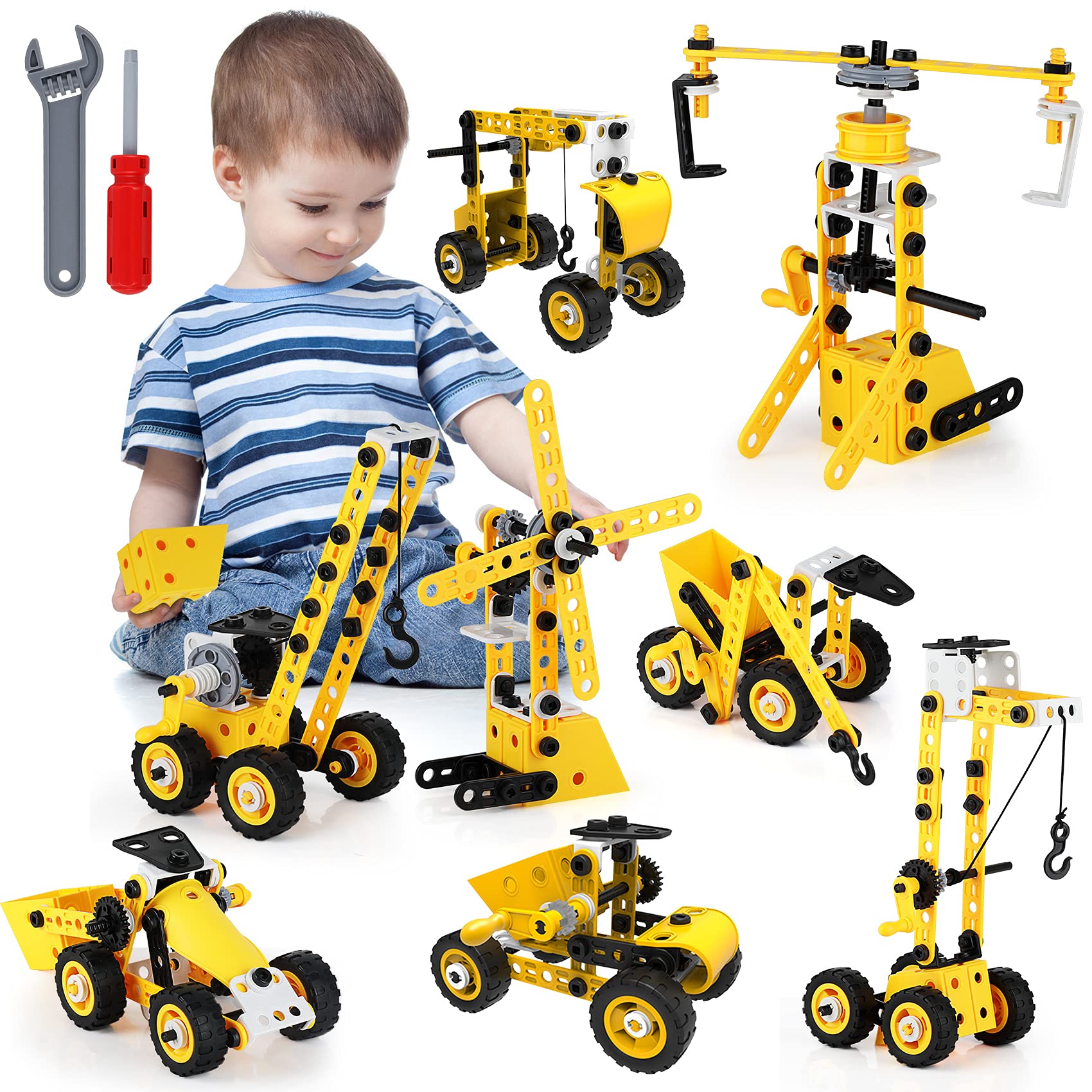 Fidtoy 10-in-1 Construction Vehicle Building Set for Kids STEM Engineering Toy 108 PCS