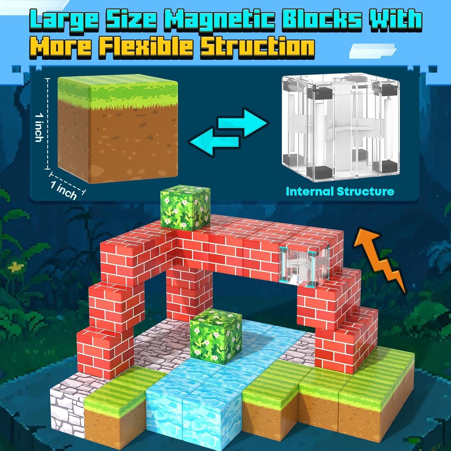 Fidtoy 100 Piece Forest Magnetic Blocks for Kids 3+ STEM Building Toy Set, Dinosaur Theme Magnetic Cube Construction Blocks for Toddlers, Preschool Pretend Play, Creative Castle and Garage Building Toy