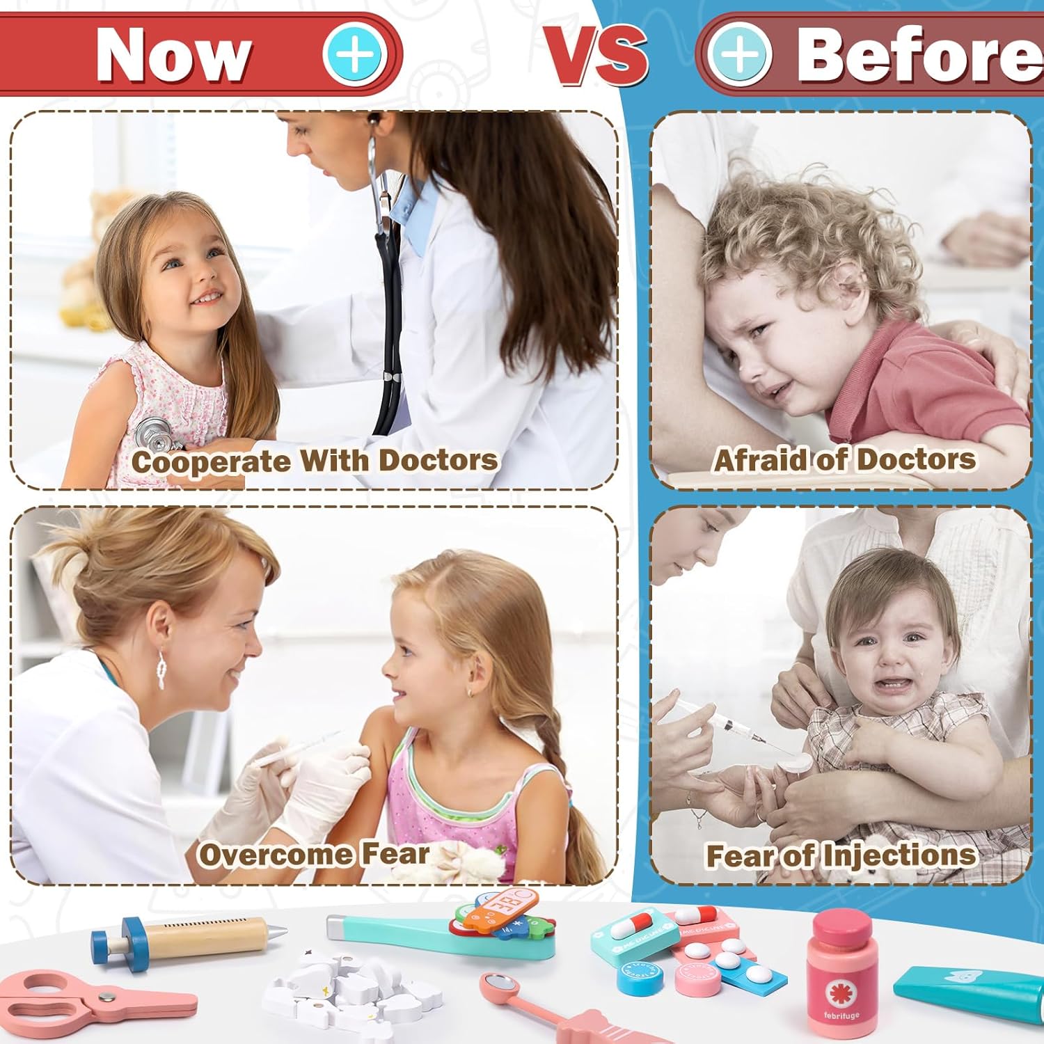 Fidtoy Mallette de docteur en bois 18 pièces, jouet médical pour jeu d'imitation