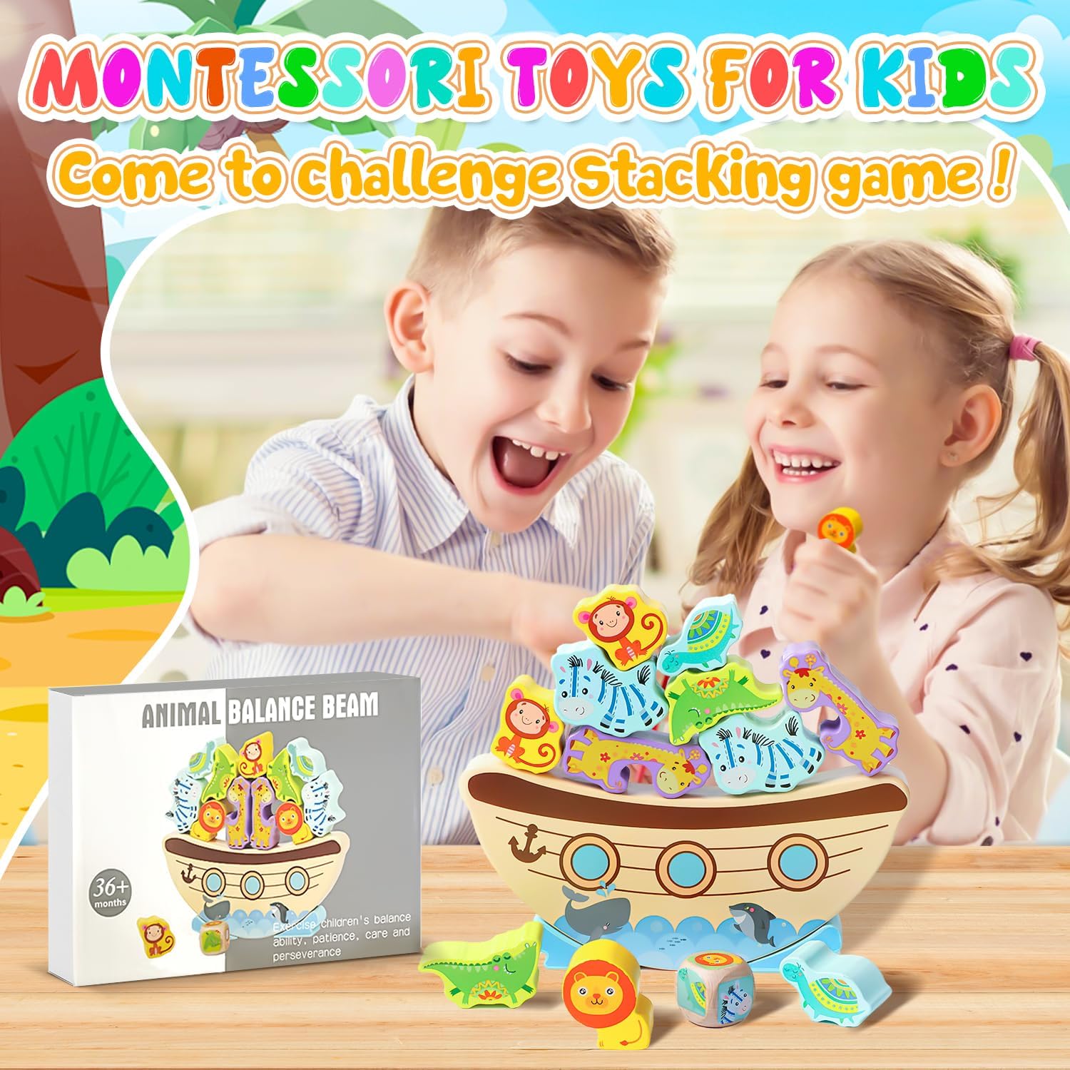Fidtoy Noah's Ark Wooden Balance Stacking Blocks