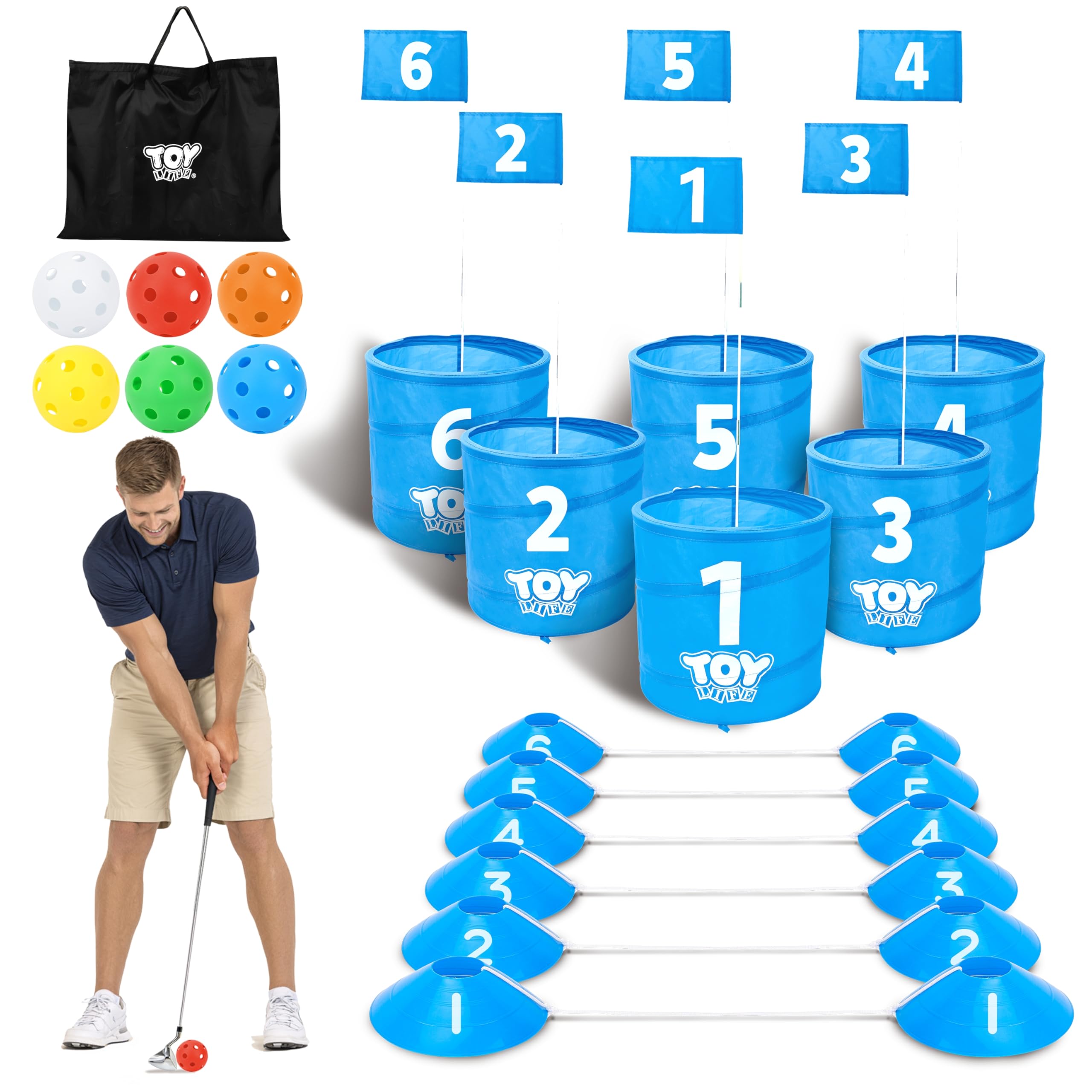 Fidtoy Juego de 6 hoyos de práctica de golf azul