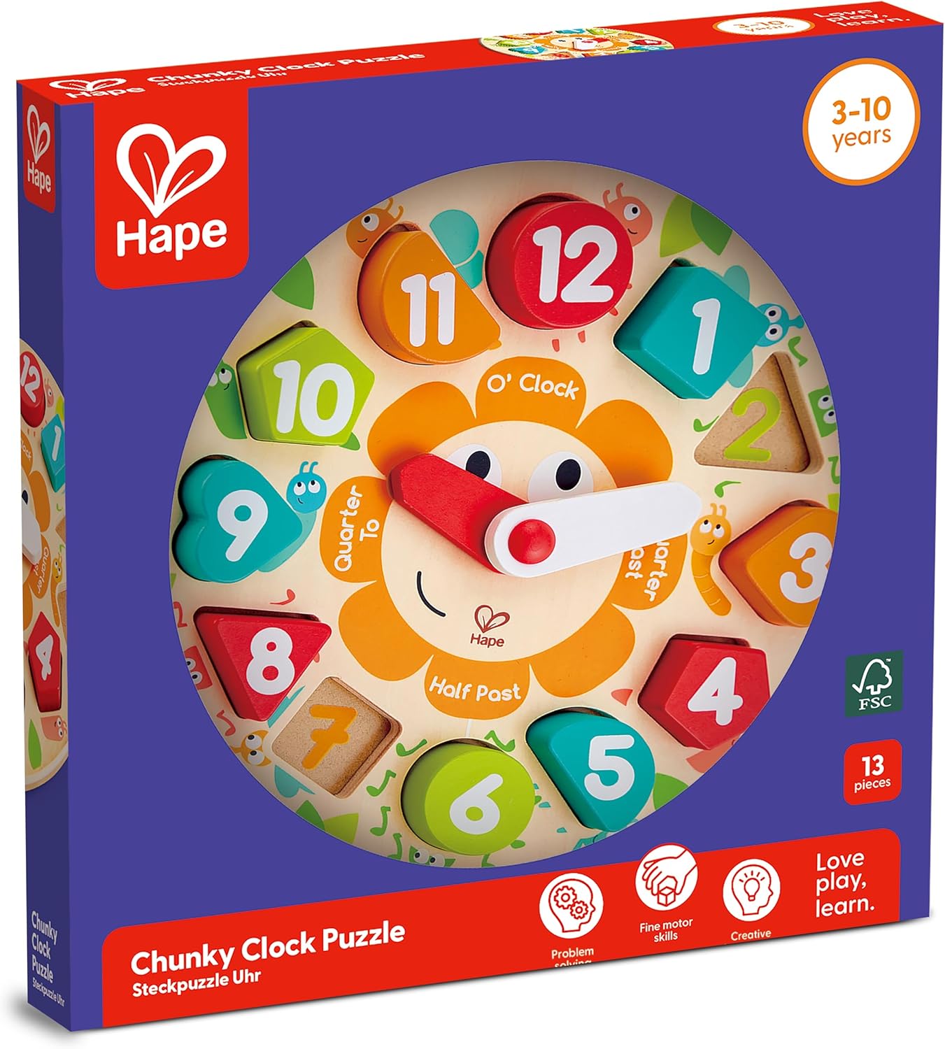 Fidtoy Wooden Clock Puzzle Toy for Kids Time Learning Board