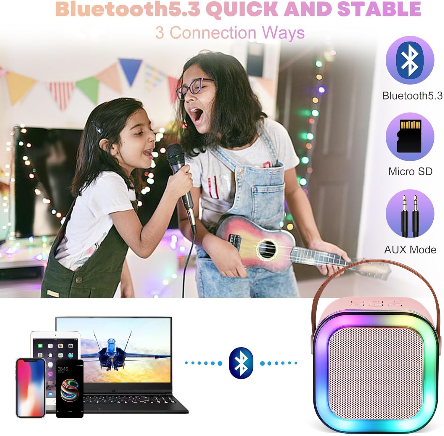Fidtoy Kids Karaoke Machine with 2 Wireless Microphones Bluetooth Portable Speaker