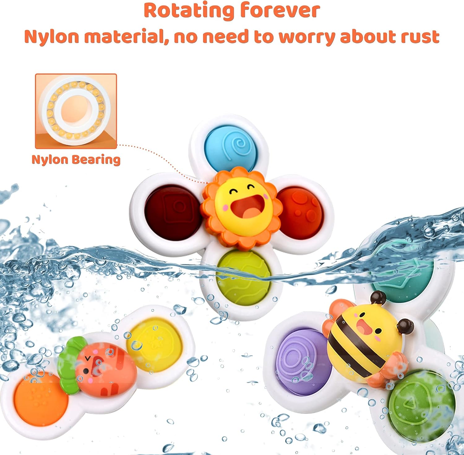 Fidtoy Baby Suction Cup Spinner 3 pieces Toy Pop It Sensory Bath Toy