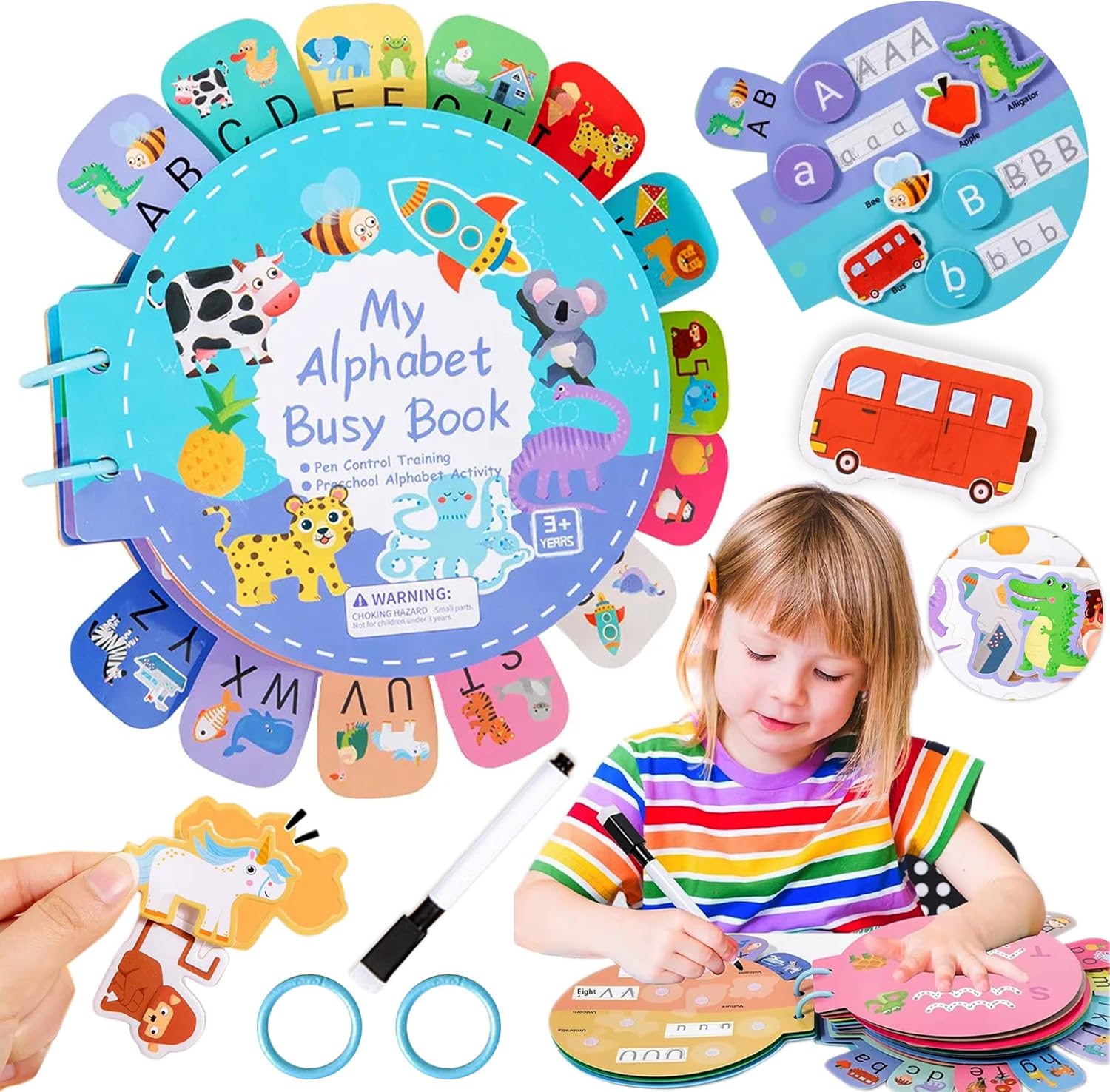 Be2BeKidz Alphabet Learning Busy Book for Toddlers 1–3 | Montessori ABC Activity Book for Kids | Babybus Style Educational Toy for Preschool Learning & Fine Motor Skills Development