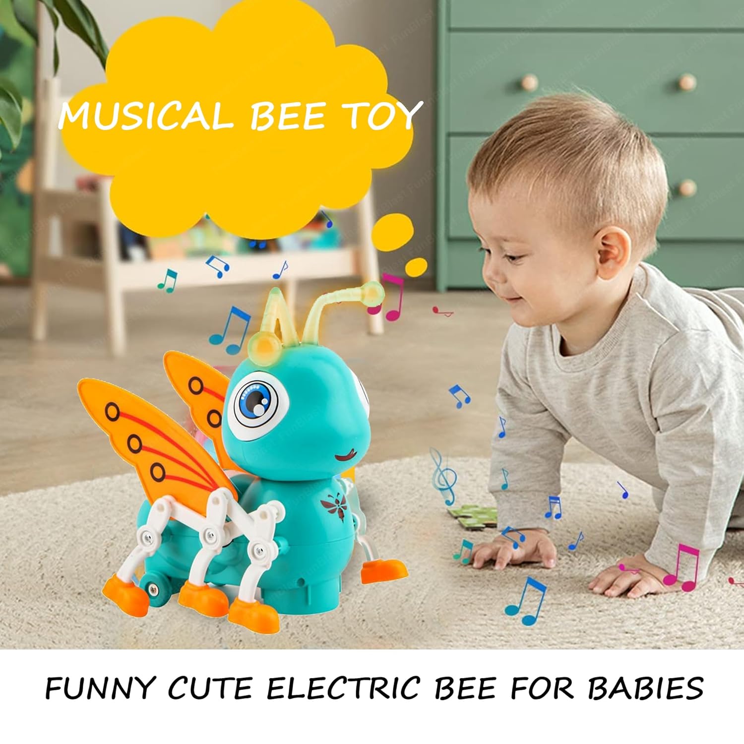Fidtoy Juguete Musical de Abeja Caminadora con Luces y Rotación de 360