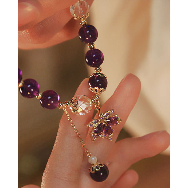 Buddha Stones 14k Gold Plated Natural Amethyst Healing Maple Leaf Charm Bracelet Bracelet BS 8