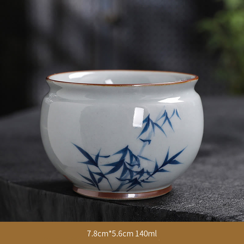 Buddha Stones Lotus Flower Leaf Bamboo Ceramic Teacup Kung Fu Tea Cups Cup BS Bamboo 7.8cm*5.6cm*140ml