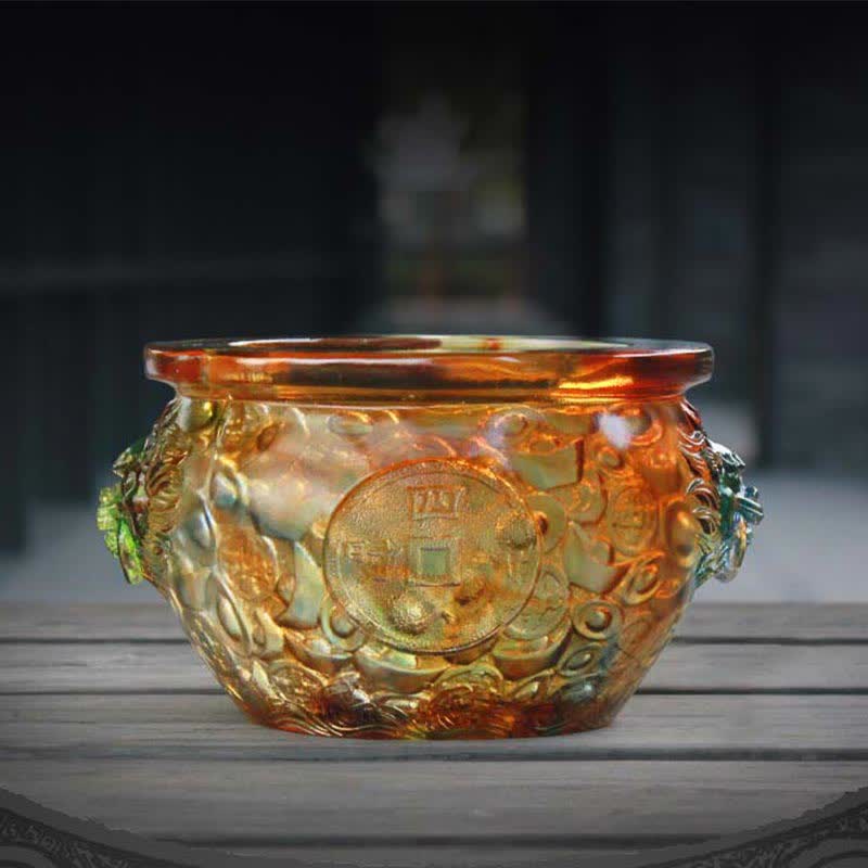 Buddha Stones Handmade Liuli Crystal Treasure Bowl Art Piece Home Decoration Decorations BS 1