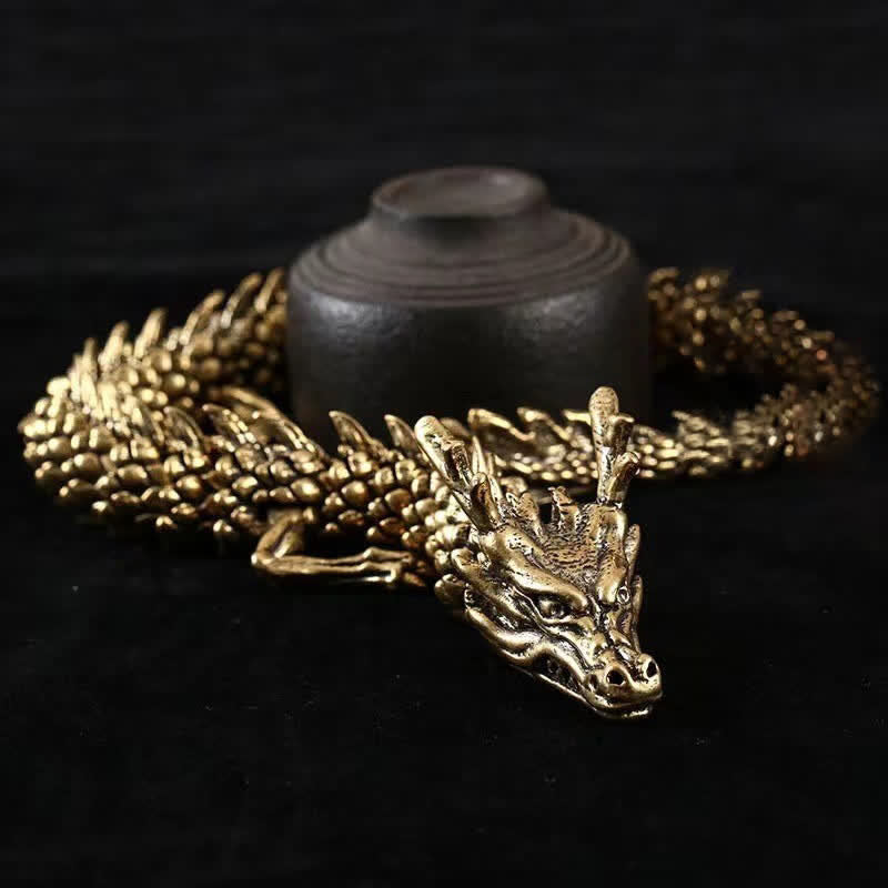 Buddha Stones Brass Copper Dragon Wealth Luck Protection Statue Figurine Home Decoration Decorations BS 2