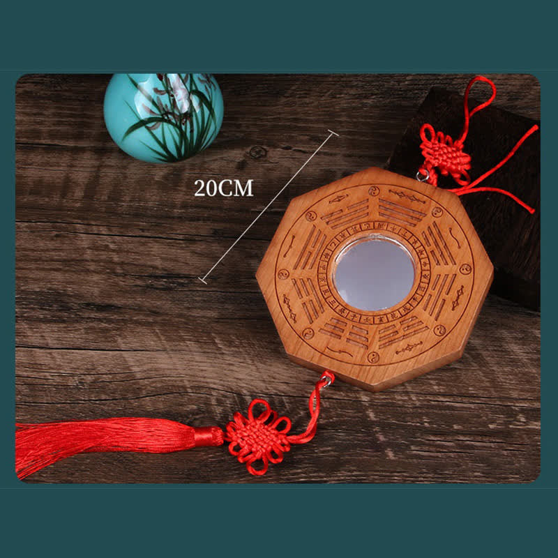 Buddha Stones Feng Shui Bagua Map Peach Wood Five-Emperor Coins Chinese Knotting Balance Energy Map Mirror Bagua Map BS 13