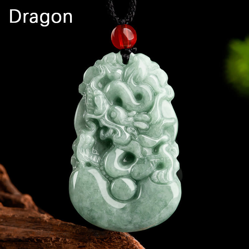 Buddha Stones Natural Green Jade 12 Chinese Zodiac Luck Prosperity Necklace Pendant Necklaces & Pendants BS Dragon