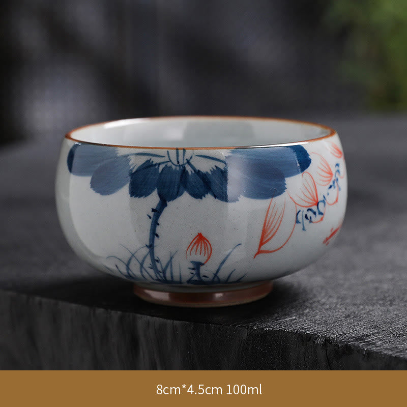 Buddha Stones Lotus Flower Leaf Bamboo Ceramic Teacup Kung Fu Tea Cups Cup BS Lotus 8cm*4.5cm*100ml