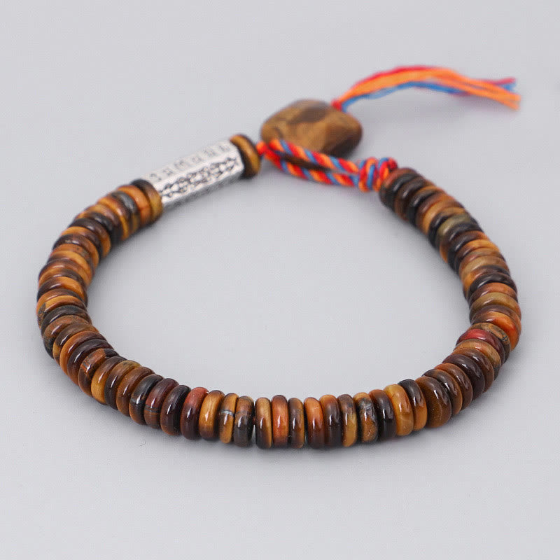 Bracelet de protection Foviel en œil de tigre tibétain avec mantra Om Mani Padmé Hum
