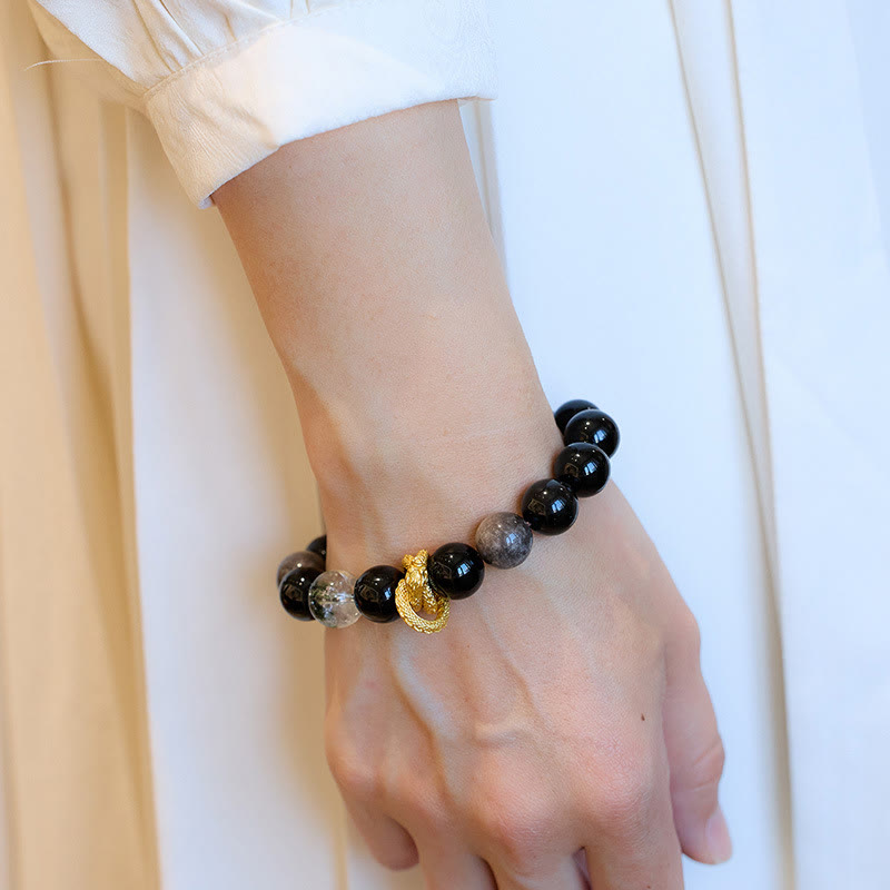 Buddha Stones Natural Silver Sheen Obsidian Dragon Green Phantom Protection Bracelet Bracelet BS 4