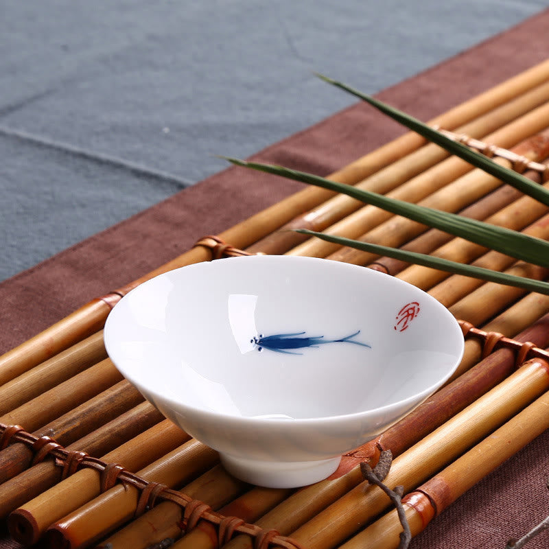 Buddha Stones Jingdezhen Blue and White Porcelain Koi Fish Ceramic Teacup Kung Fu Tea Cups Cup BS One Koi Fish 8.5cm*3.5cm*60ml 8.5cm*3.5cm*60ml