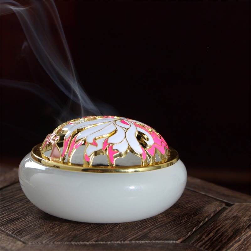 Buddha Stones Nine Tailed Fox Liuli Crystal Healing Meditation Incense Burner Incense Burner BS White Nine-Tailed Fox