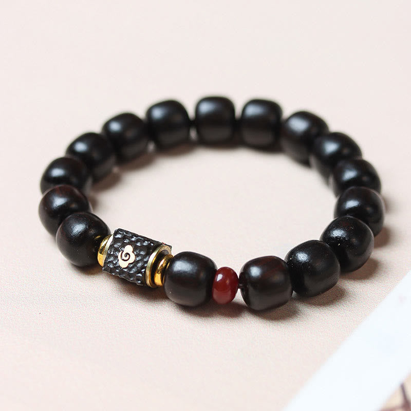 Buddha Stones Ebony Wood Auspicious Clouds Engraved Calm Bracelet Bracelet BS Ebony Wood(Wrist Circumference 14-16cm)