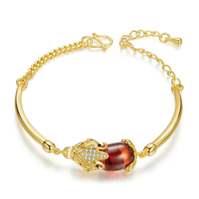 Buddha Stones FengShui Golden Red Agate PiXiu Wealth Luck Bracelet Bracelet BS Copper