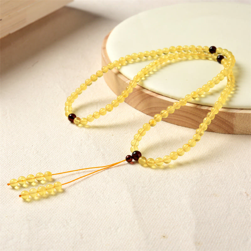 Buddha Stones 108 Mala Beads Natural Amber Clear Anxiety Bracelet Mala Bracelet BS 4