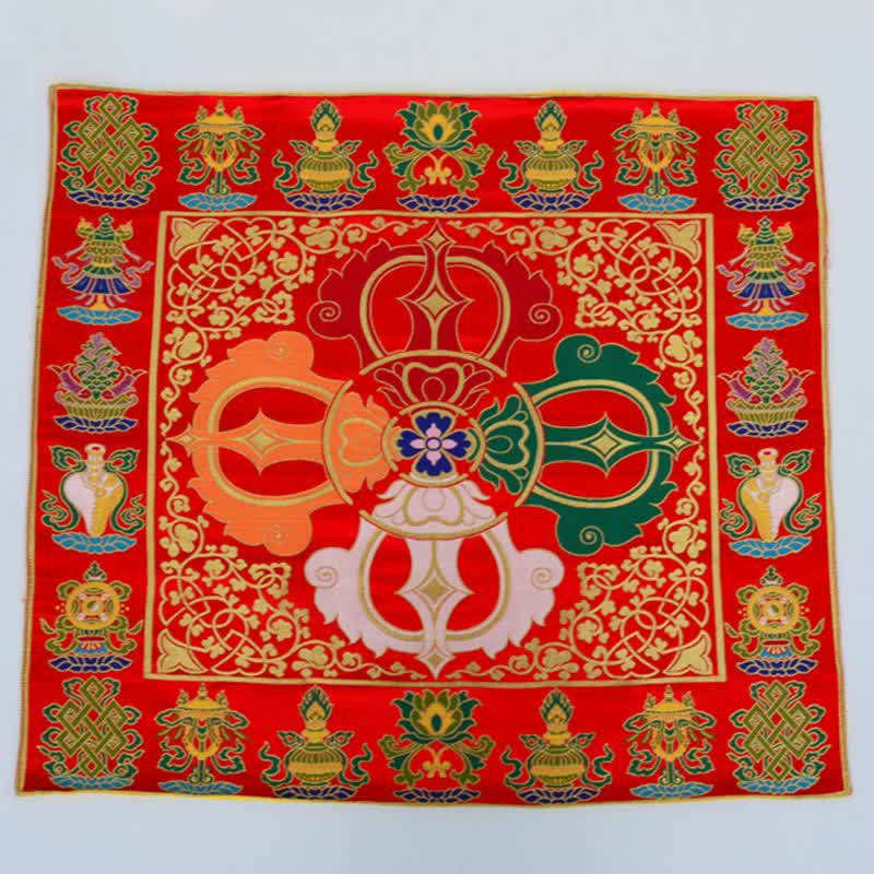Buddha Stones Flower Endless Knot Prayer Altar Mat Healing Meditation 8 Auspicious Symbols Mat Table Runner Prayer Altar BS 8 Auspicious Symbols Red