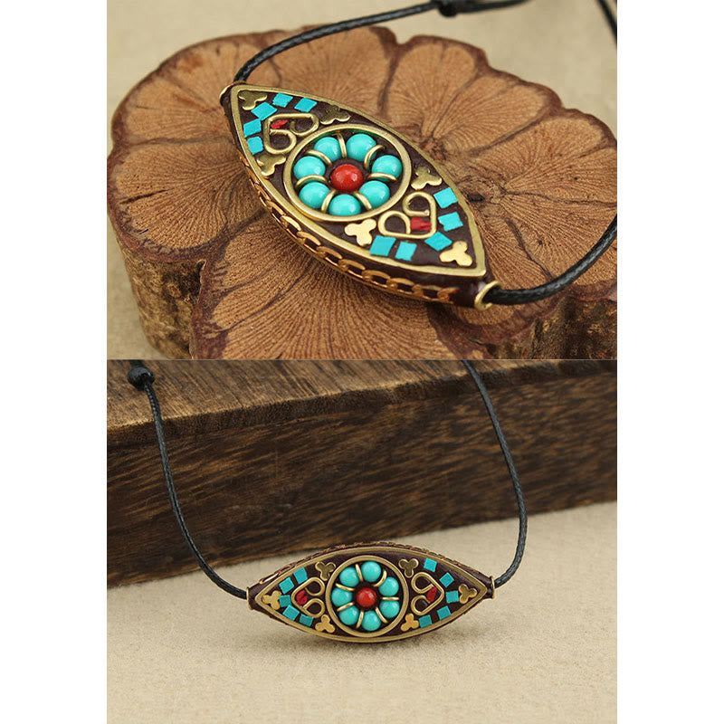 Buddha Stones Tibet Turquoise Bead Marquise Pattern Protection Strength Necklace Pendant Necklaces & Pendants BS 9
