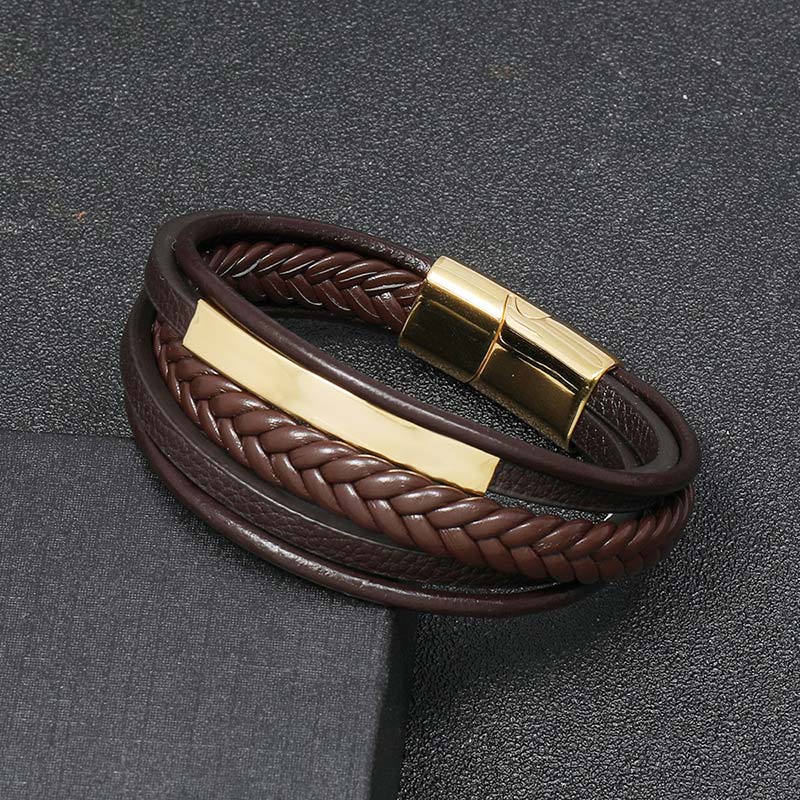 Buddha Stones Simple Design Titanium Steel Leather Luck Bracelet Bracelet BS 1