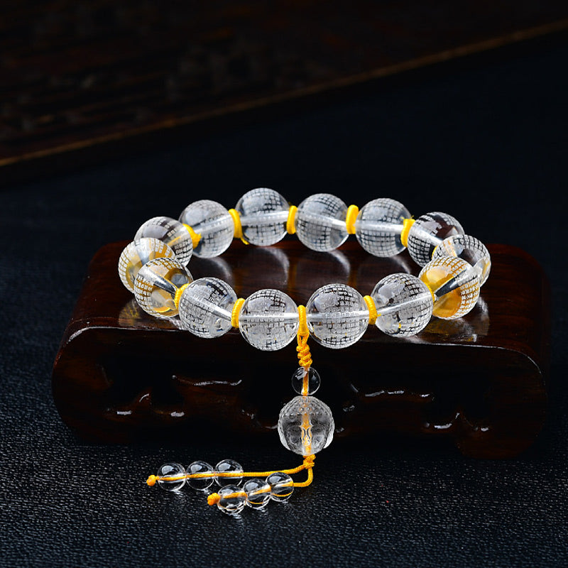 Buddha Stones Tibet White Crystal Half Demon Half Buddha Heart Sutra Lotus Healing Bracelet Bracelet BS 16mm(Wrist Circumference 14-16cm) Buddha&Heart Sutra