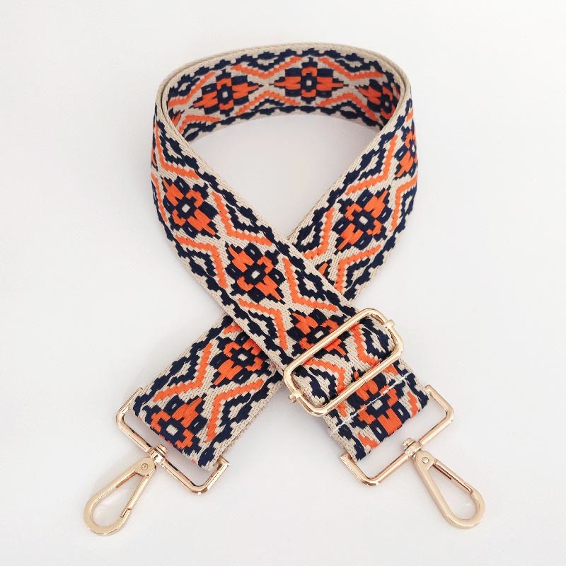 Buddha Stones Multicolor Embroidered Shoulder Bag Straps Bag Straps BS Dark Blue Orange Beige