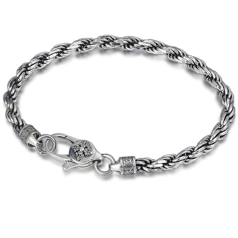 Buddha Stones 925 Sterling Silver Tibet Om Mani Padme Hum Double Dorje Vajra Twisted Design Peace Love Bracelet Bracelet BS 1
