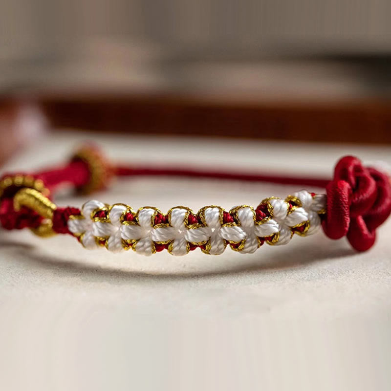 Buddha Stones Handmade True Love Knot Peach Blossom Charm Luck Rope Bracelet Bracelet BS 6