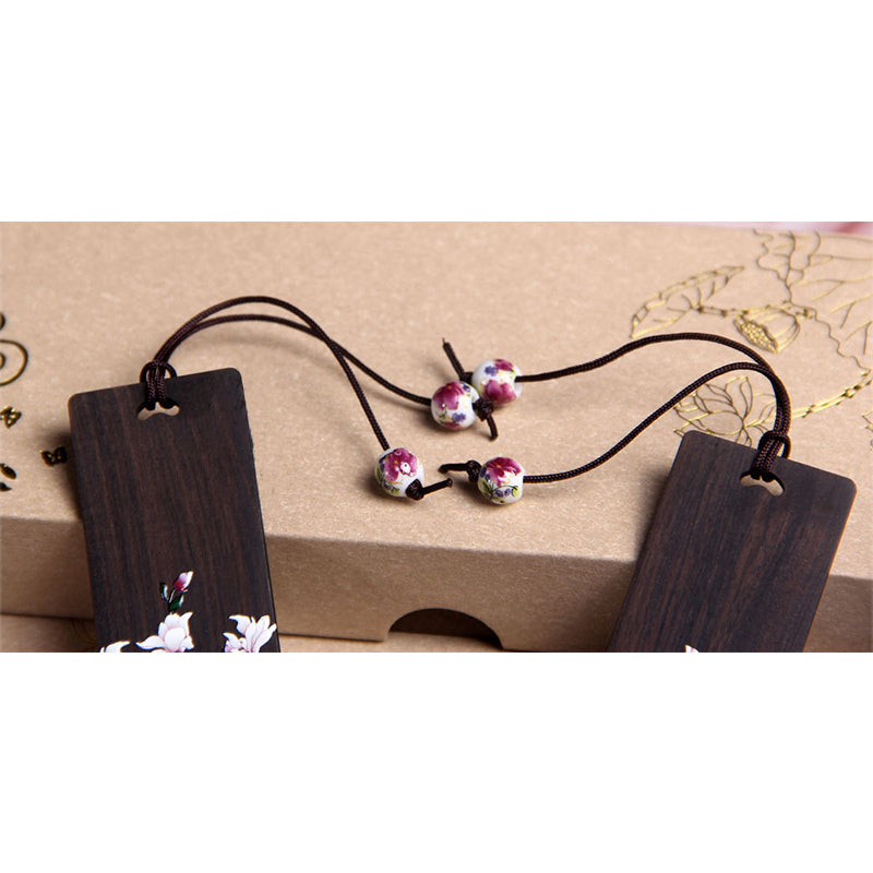 Buddha Stones Butterfly Flower Ebony Wood Bookmarks With Gift Box Bookmarks BS 11